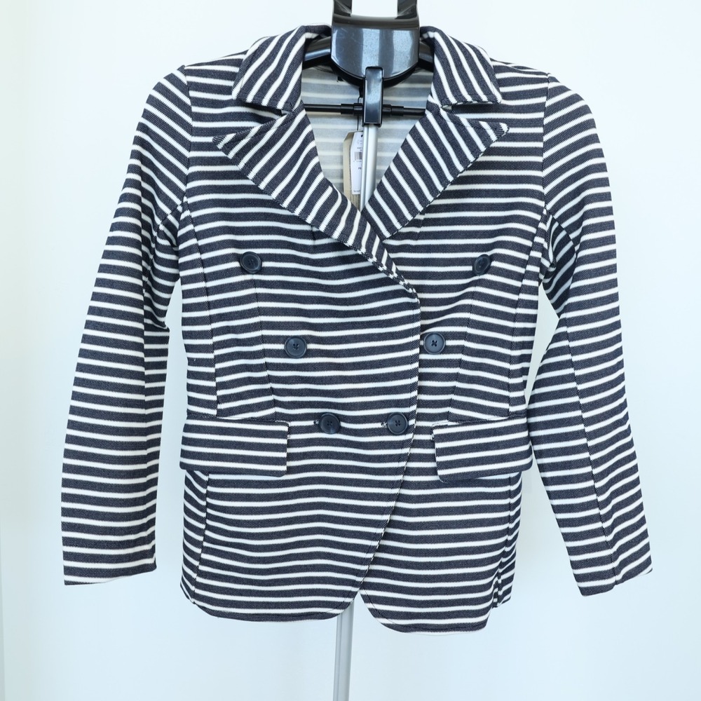 Banana Republic Blazer Jacket Petite XSP Preppy Navy Striped Pique Knit NWT $120
